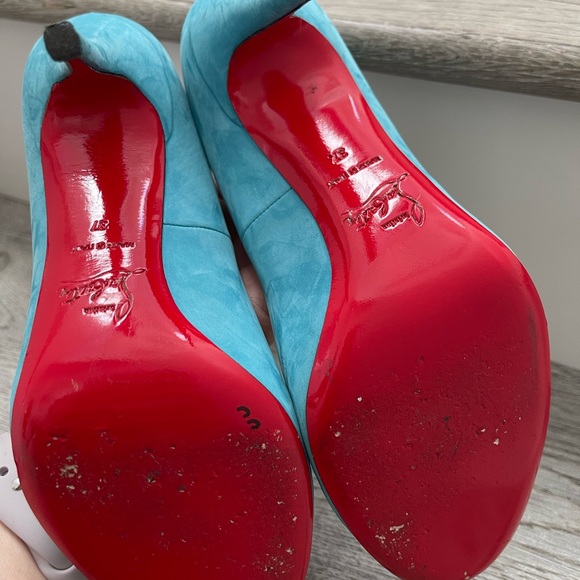 Christian Louboutin Baby Blue Suede round Toe High Heels Shoes 37 7 - Picture 5 of 14